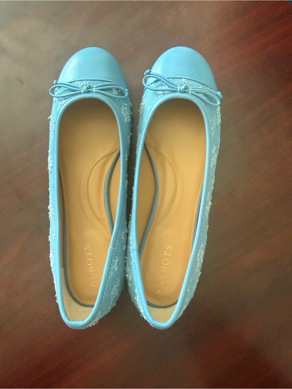 Talbots Sky Blue Denim Ballet Flats with Bow Trim